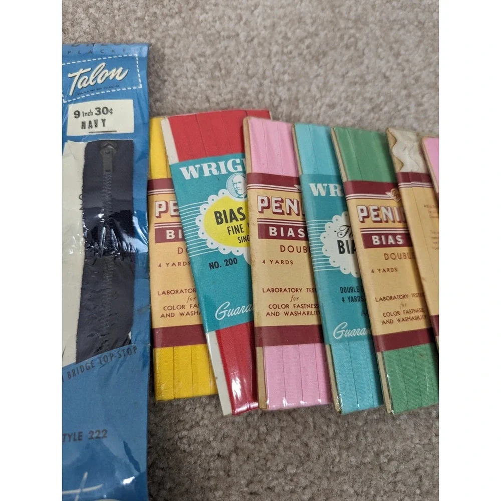 Vtg Sewing Lot Talon Zippers Penimaid Bias Tape Multicolor NEW‎ OLD STOCK